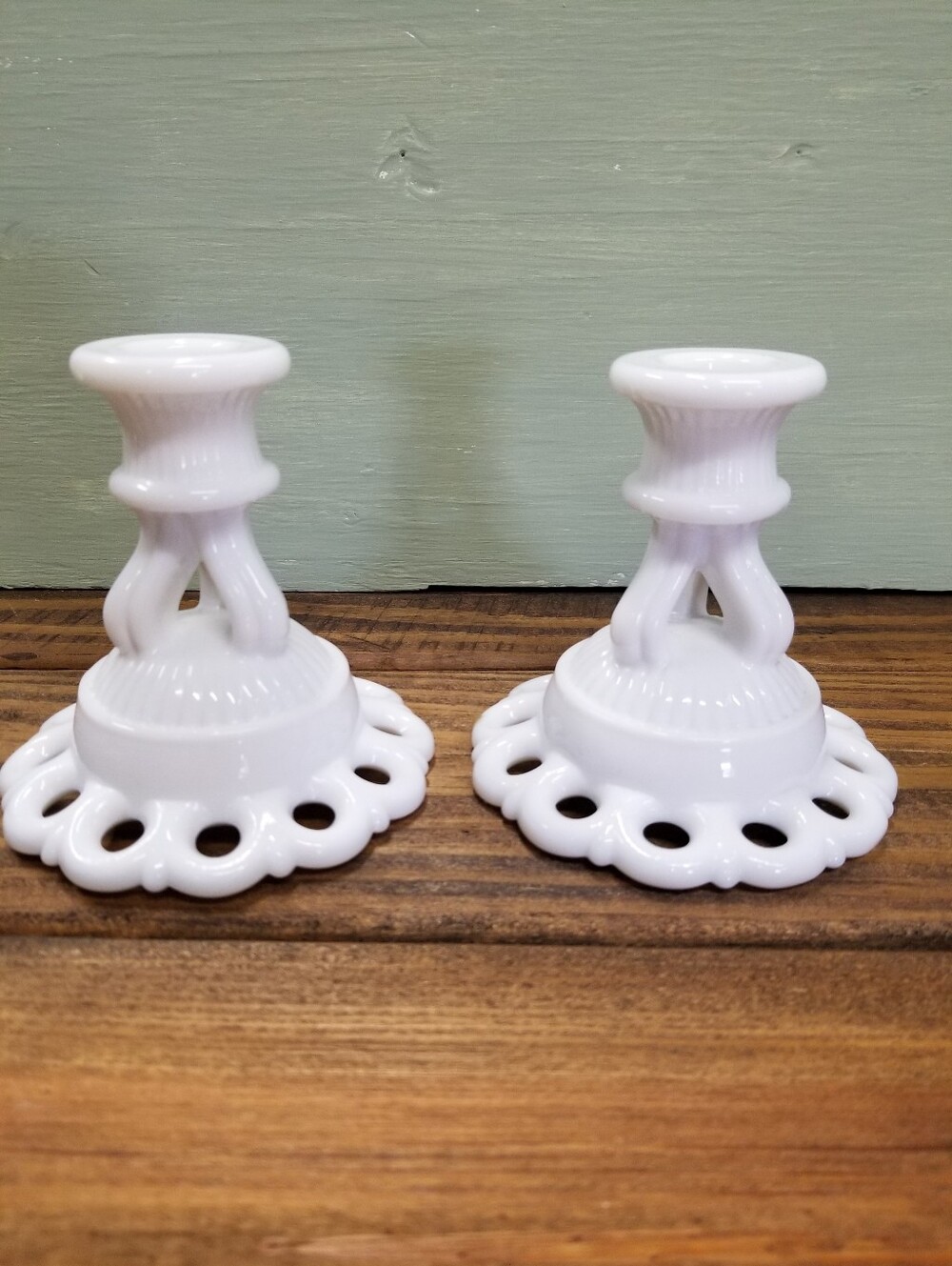 Vintage Westmoreland Milk Glass Candle Stick Holders White Set of 2